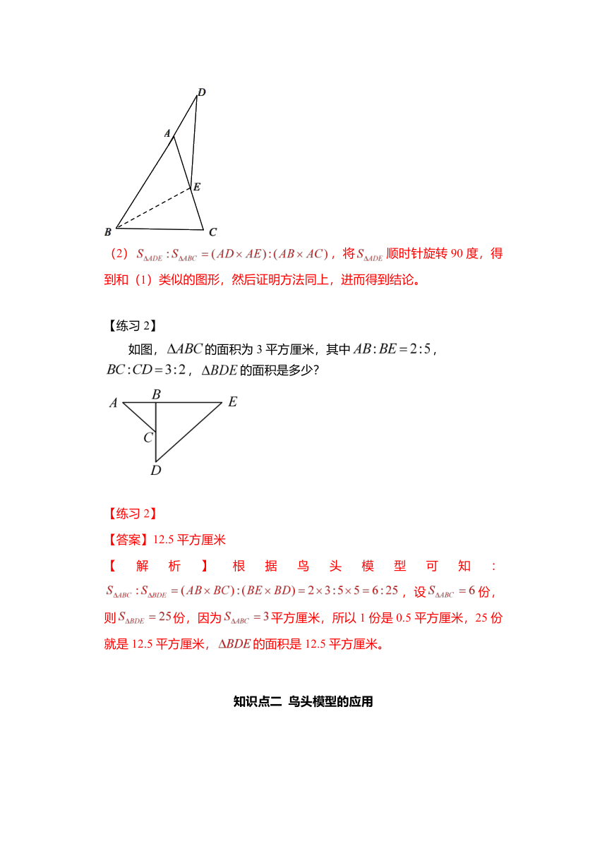 鸟头模型（讲义） 数学思维拓展五年级上册