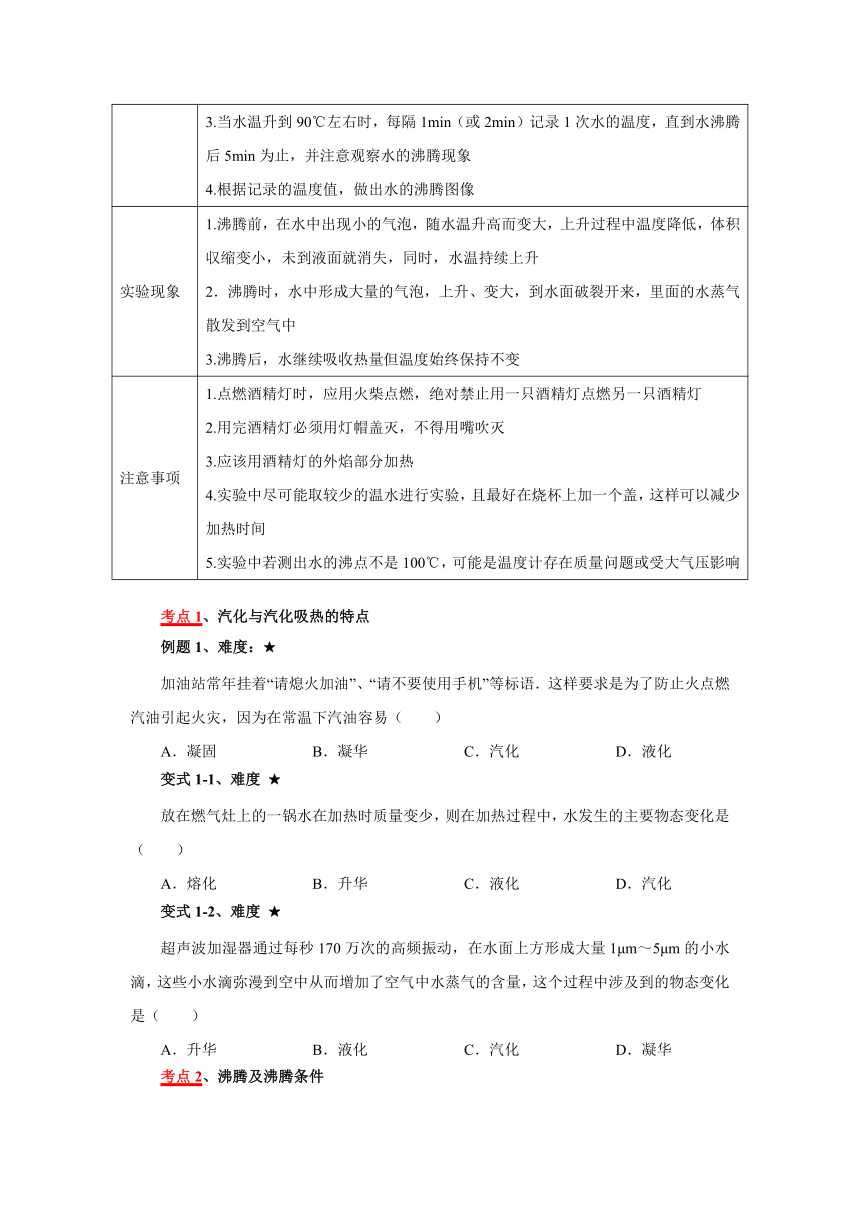 人教版八年级物理上册 _《汽化、液化和升华、凝华》   期末复习 学案（无答案）