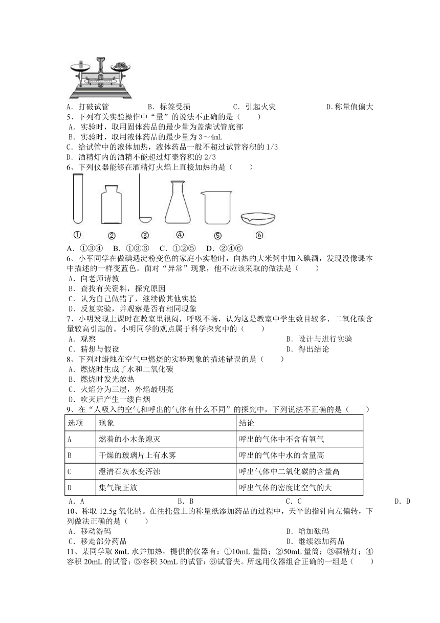 第一单元走进化学世界测试卷---2021-2022学年九年级化学人教版上册（word  含答案）