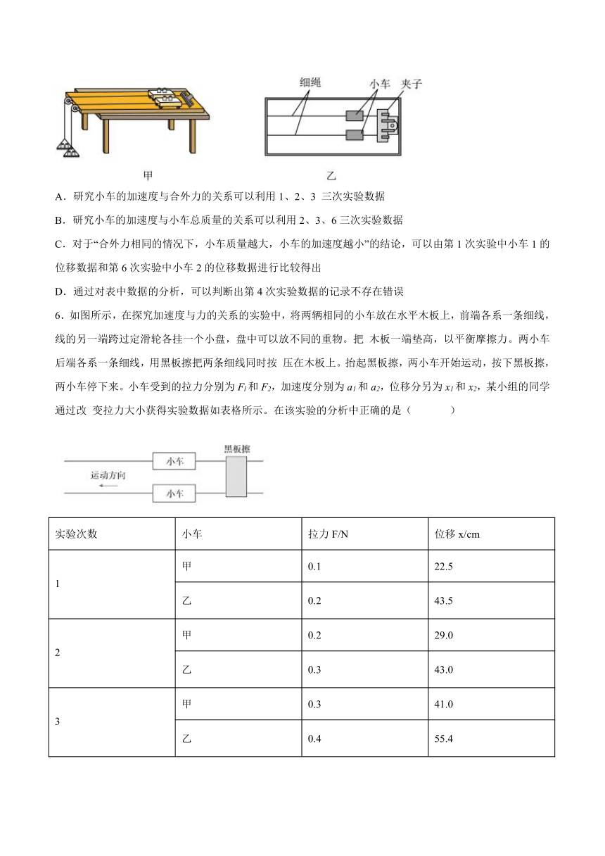 5.2科学探究：加速度与力、质量的关系 同步练习（word版含答案）