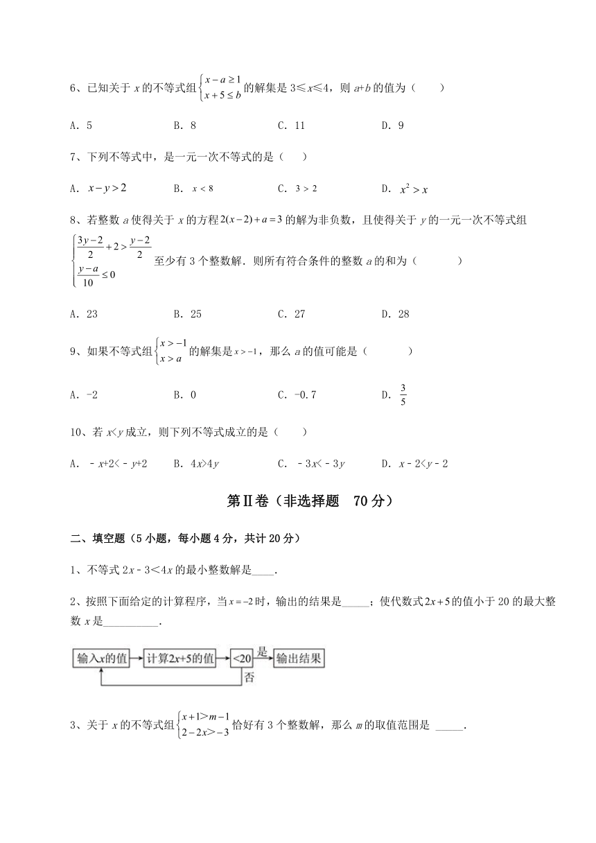 2022年华东师大版七年级数学下册 第8章一元一次不等式专题练习试题（word版含答案）