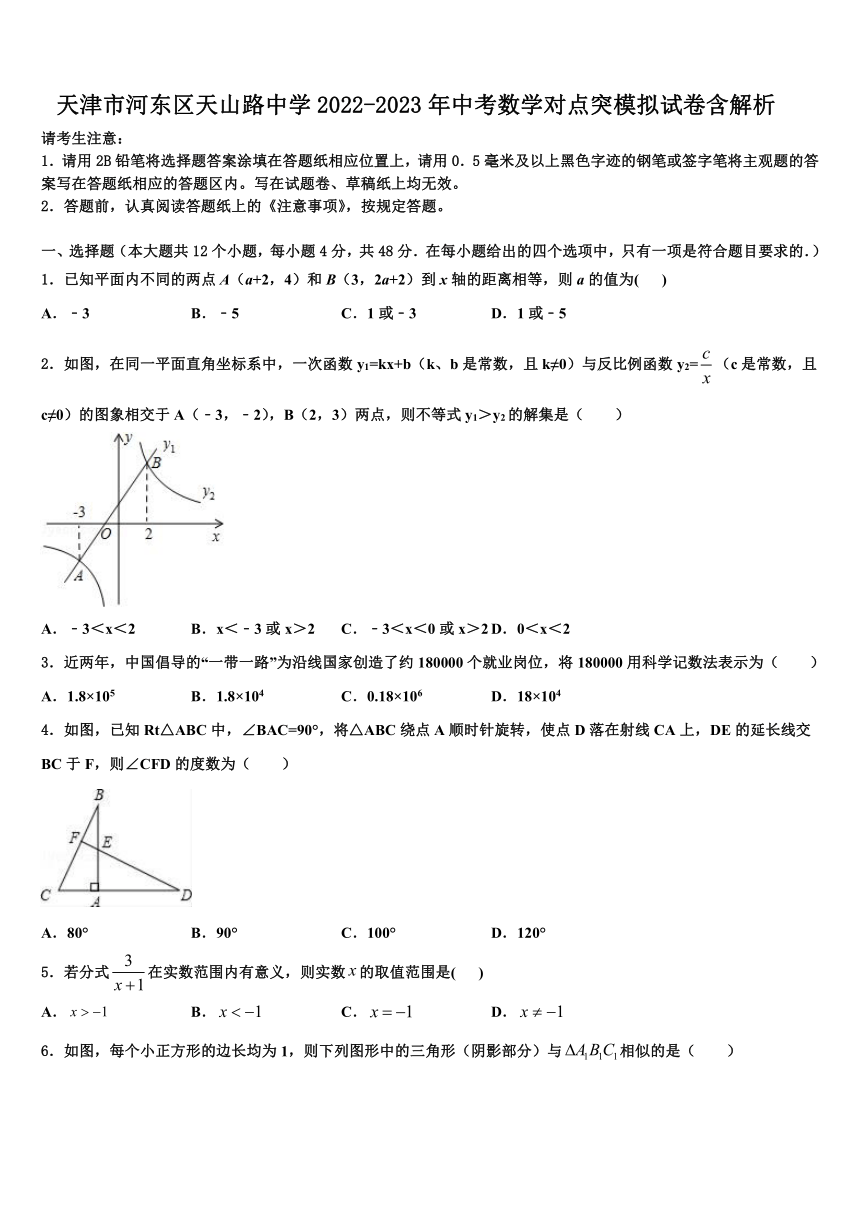 天津市河东区天山路中学2023年中考数学模拟试卷（含解析）