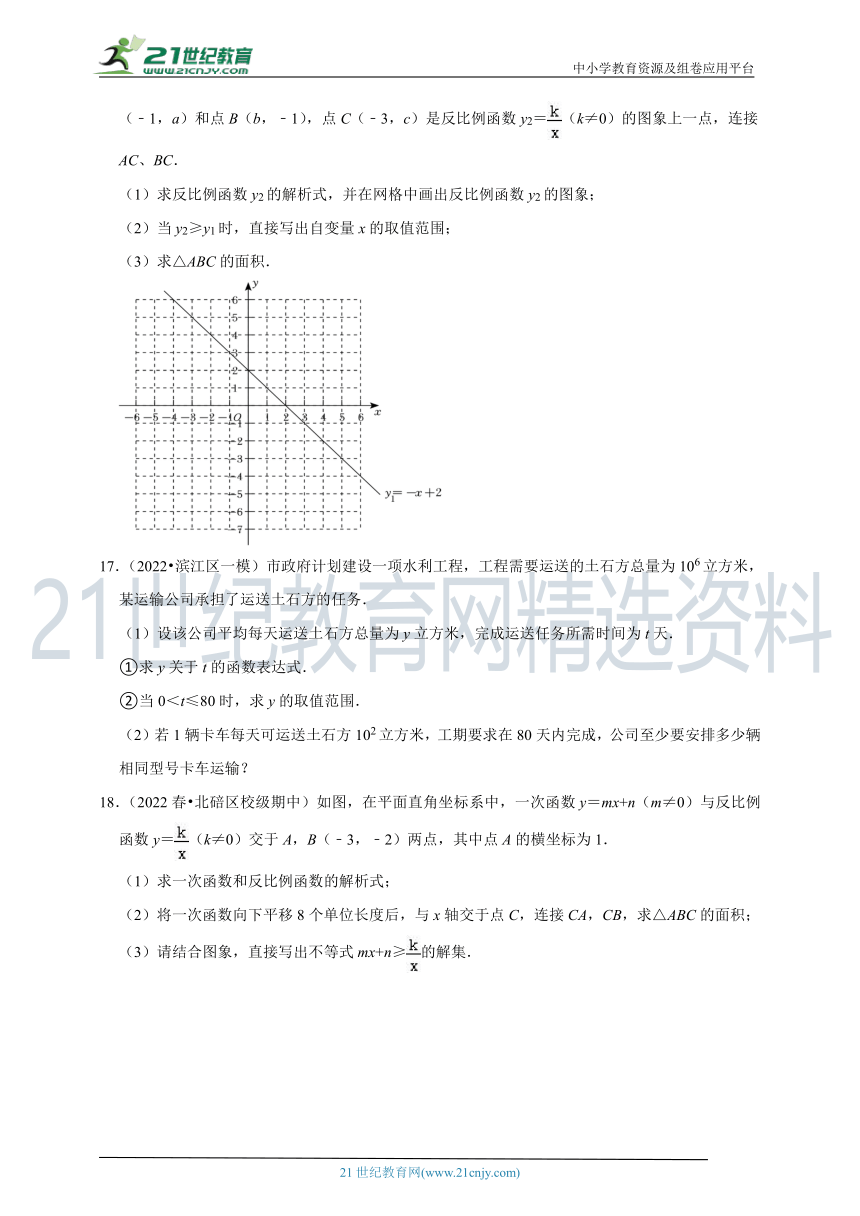 浙教版八年级下 6.3反比例函数的应用  同步练习（含解析）