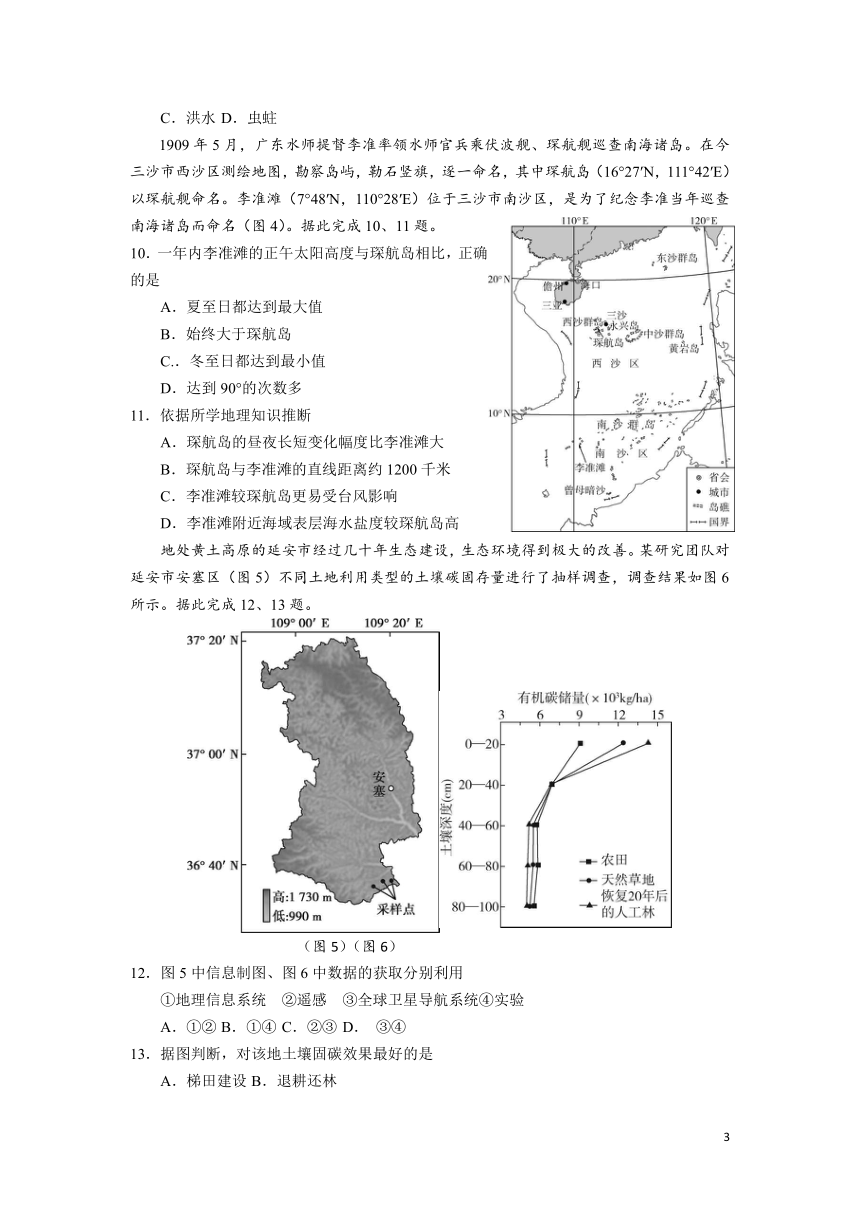 2021-2022学年海南省普通高中学业水平选择性考试地理试题 （含答案）