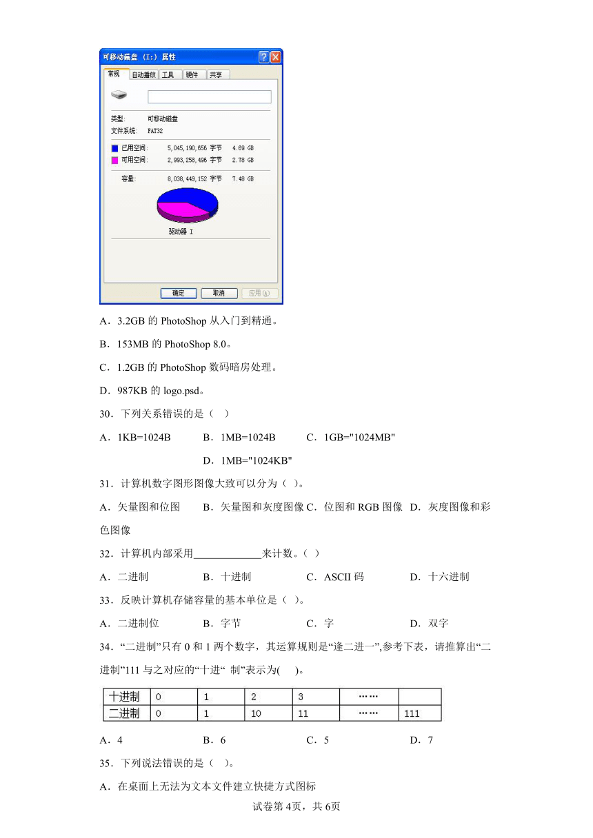 中考信息技术：计算计工作原理 选择题 专题训练（Word版，含答案）