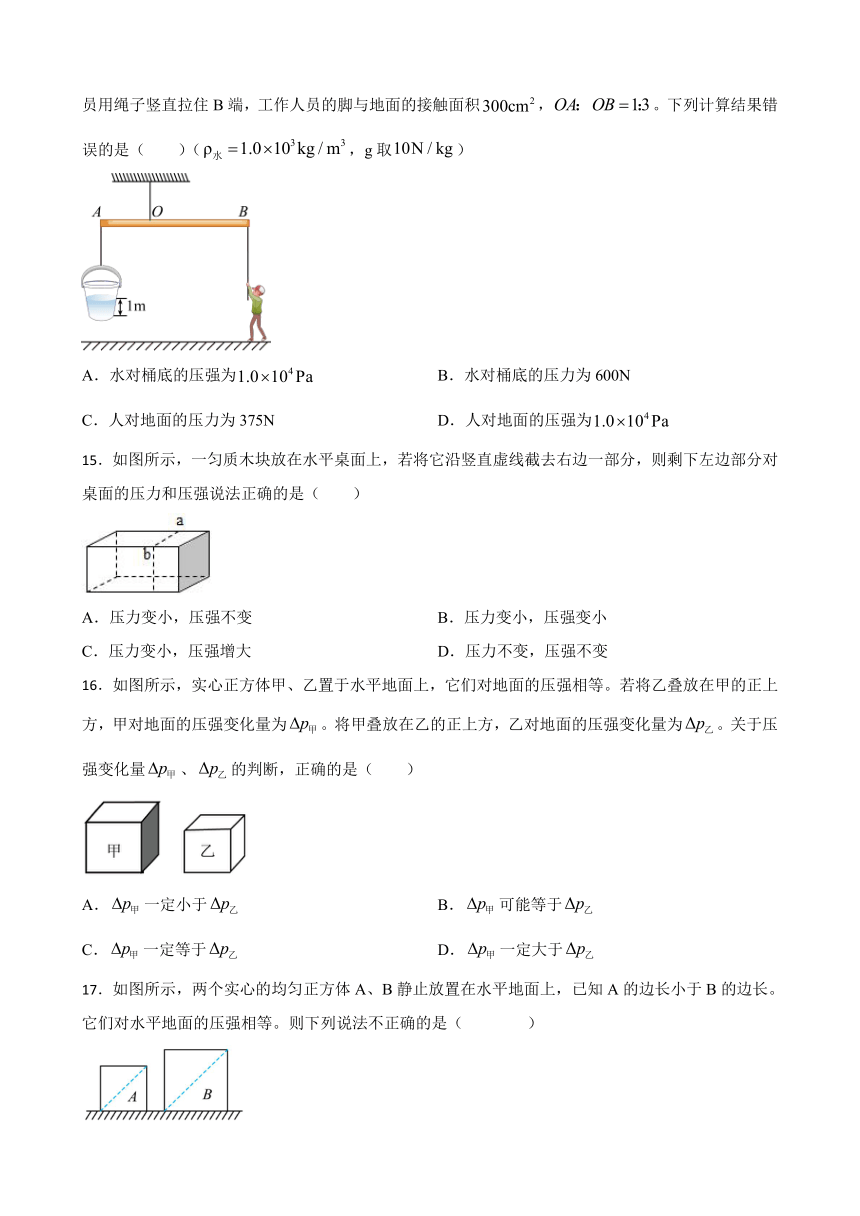 2023年中考物理二轮复习专题训练05 固体压强计算及切割、叠放问题（有解析）