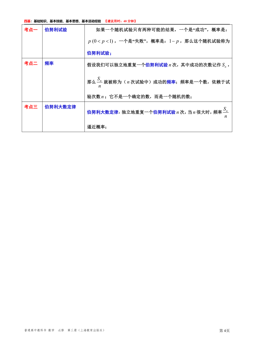 2021-2022学年高二上学期数学沪教版（2020）必修第三册12.3 频率与概率“四基”测试题