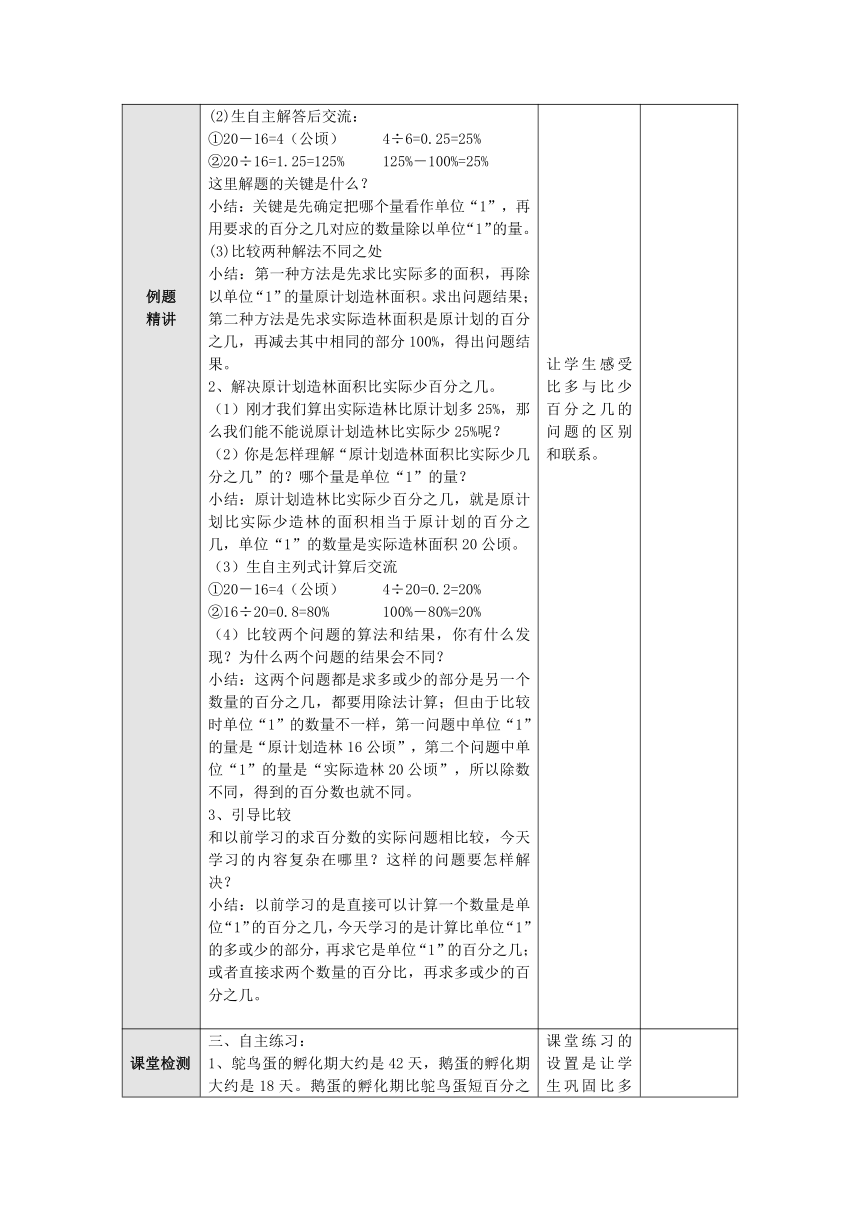 6.7求一个数比另一个数多（少）百分之几的实际问题 教案 六年级数学上册-苏教版（表格式）