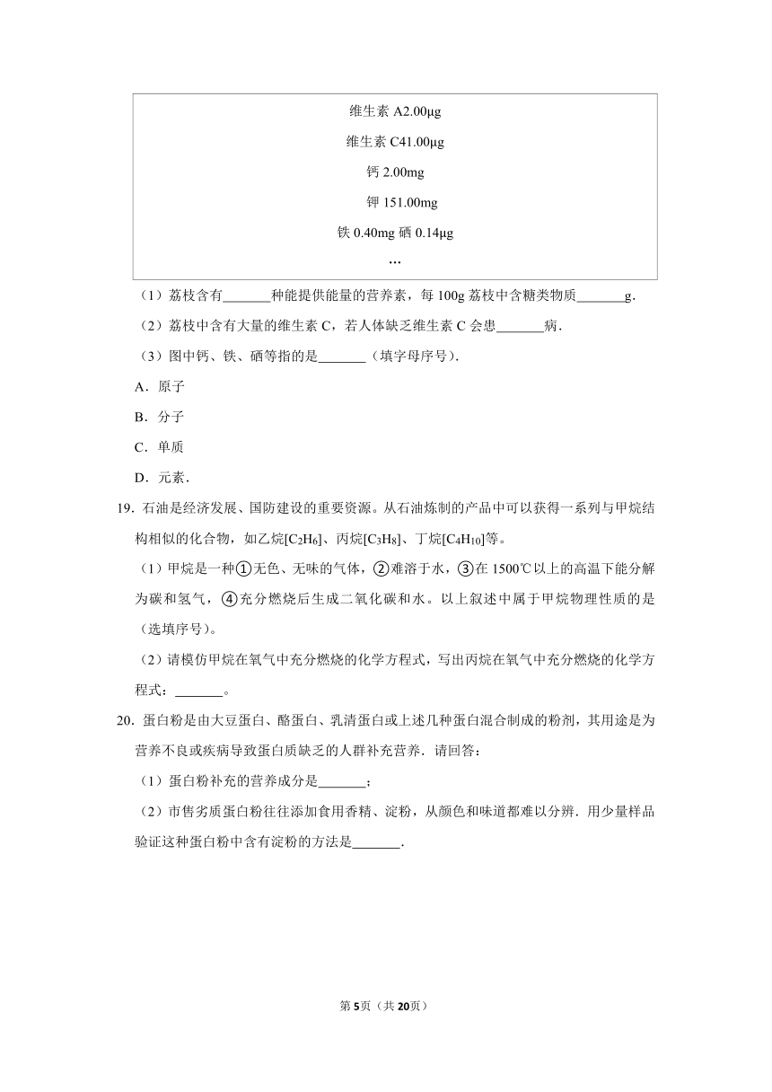 第十单元第一节食物中的有机物-2021-2022学年九年级化学鲁教版下册 (1)（word版 含解析）