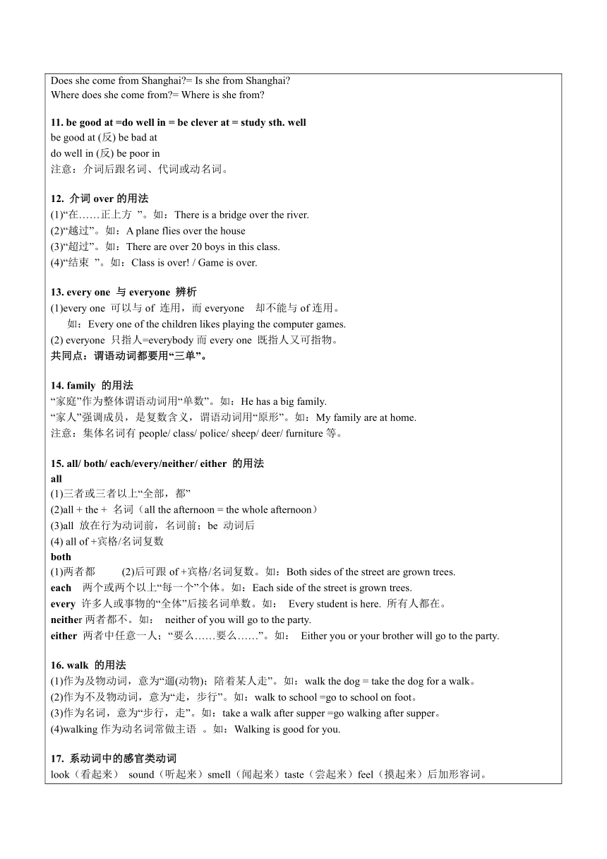 人教版七年级上册英语 Unit 1-4 中考高频考点及易错点 教案