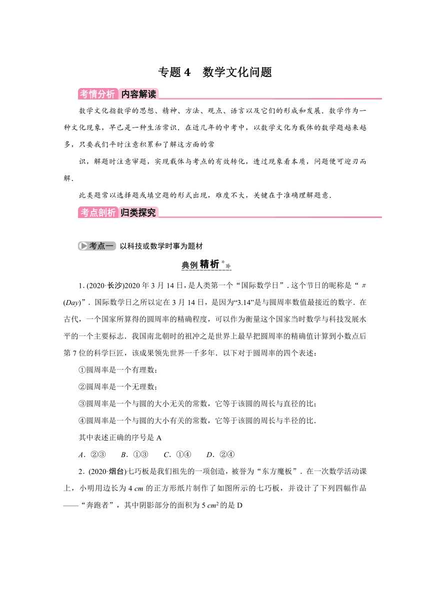 专题4数学文化问题2021年浙江省中考数学一轮复习专项练习（Word版 含答案）