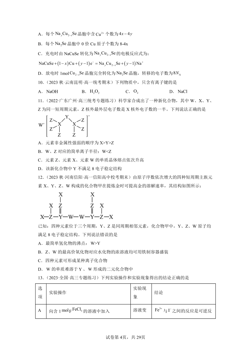 第三章  章末复习   （习题精练）高二化学习题精练（人教版2019选择性必修2）含解析卷