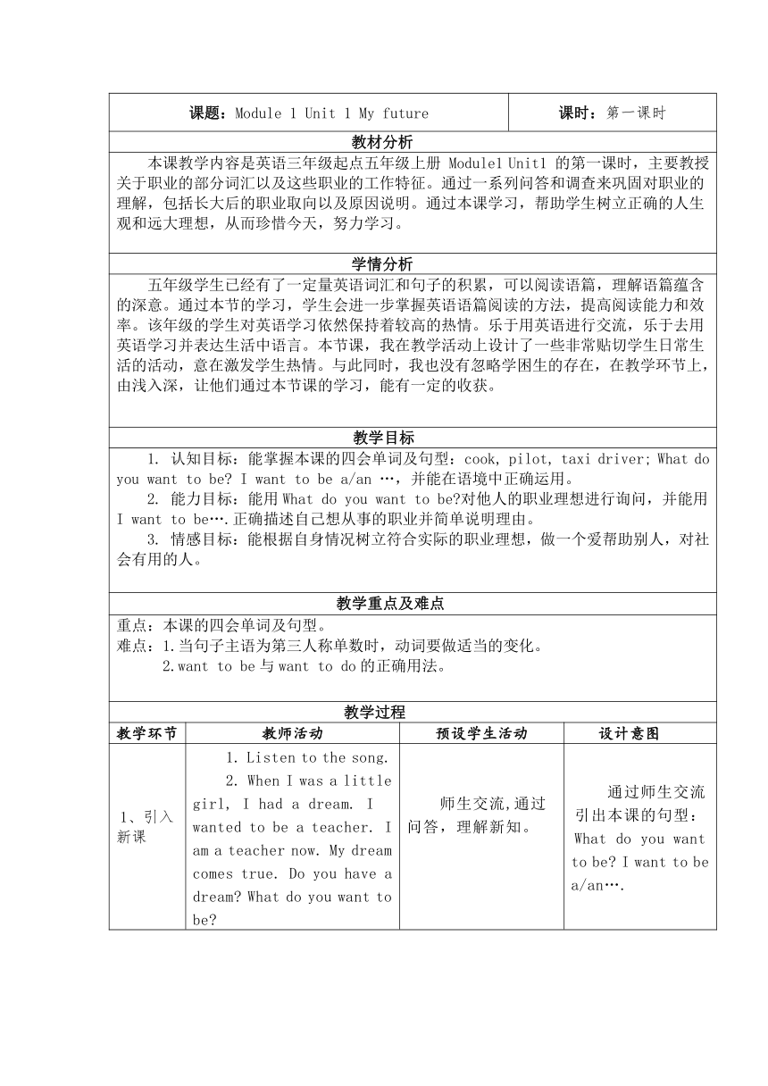 Module 1 Unit1My future 表格式教案