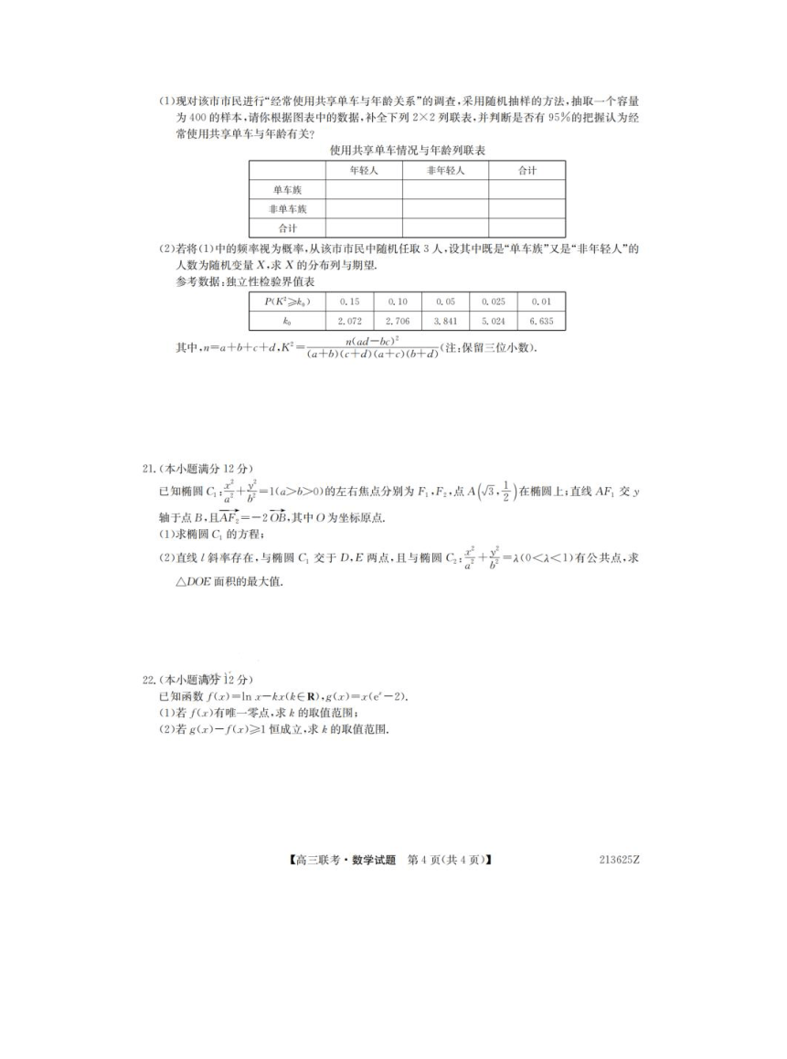 山东省菏泽市2021届高三下学期3月一模数学试题及答案 PDF版