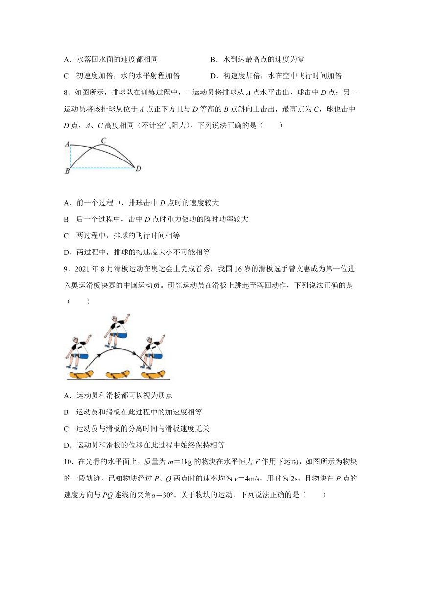 1.5斜抛运动 同步提升作业（Word版含答案）