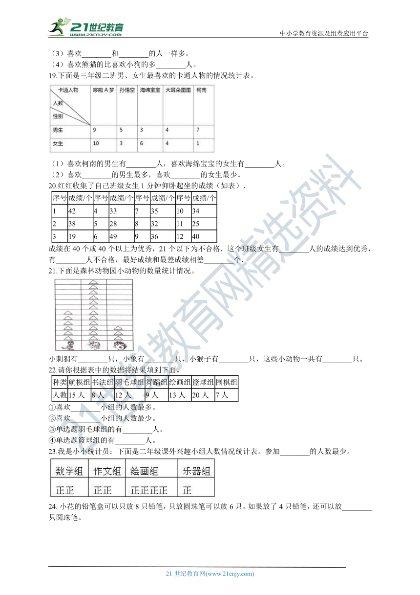 2021年北师大版数学三升四暑期衔接训练第8讲数据的整理和表示（含答案）