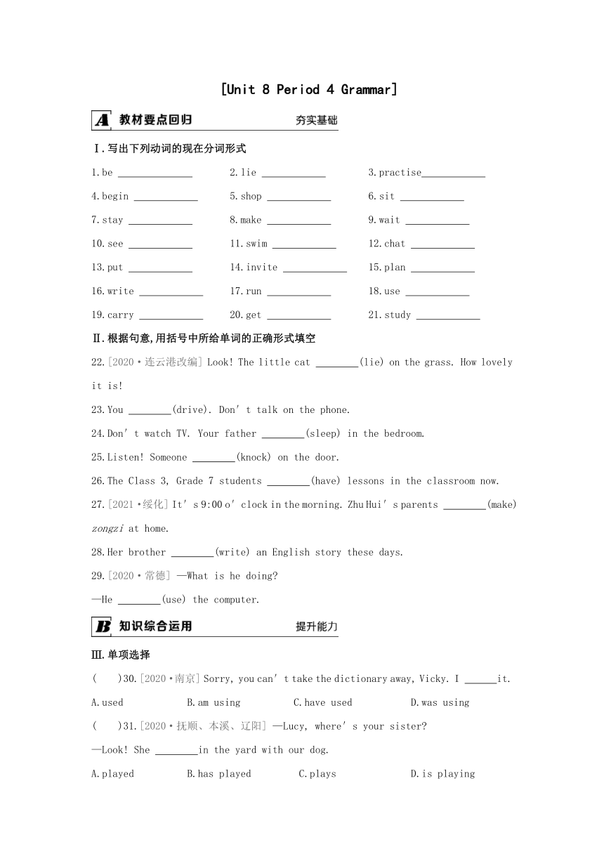 七年级上册英语（牛津译林版）课时作业：Unit 8 Period 4 Grammar（含答案）