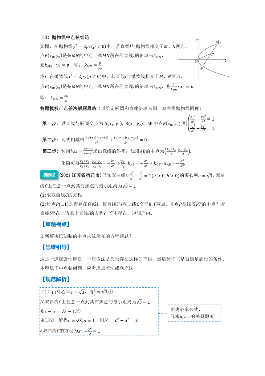 2022年高三数学二轮专题复习：圆锥曲线的弦长问题 讲义（Word版含解析）