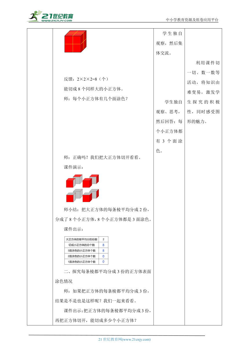 新课标苏教版六上1.9《表面涂色的正方体》教学设计