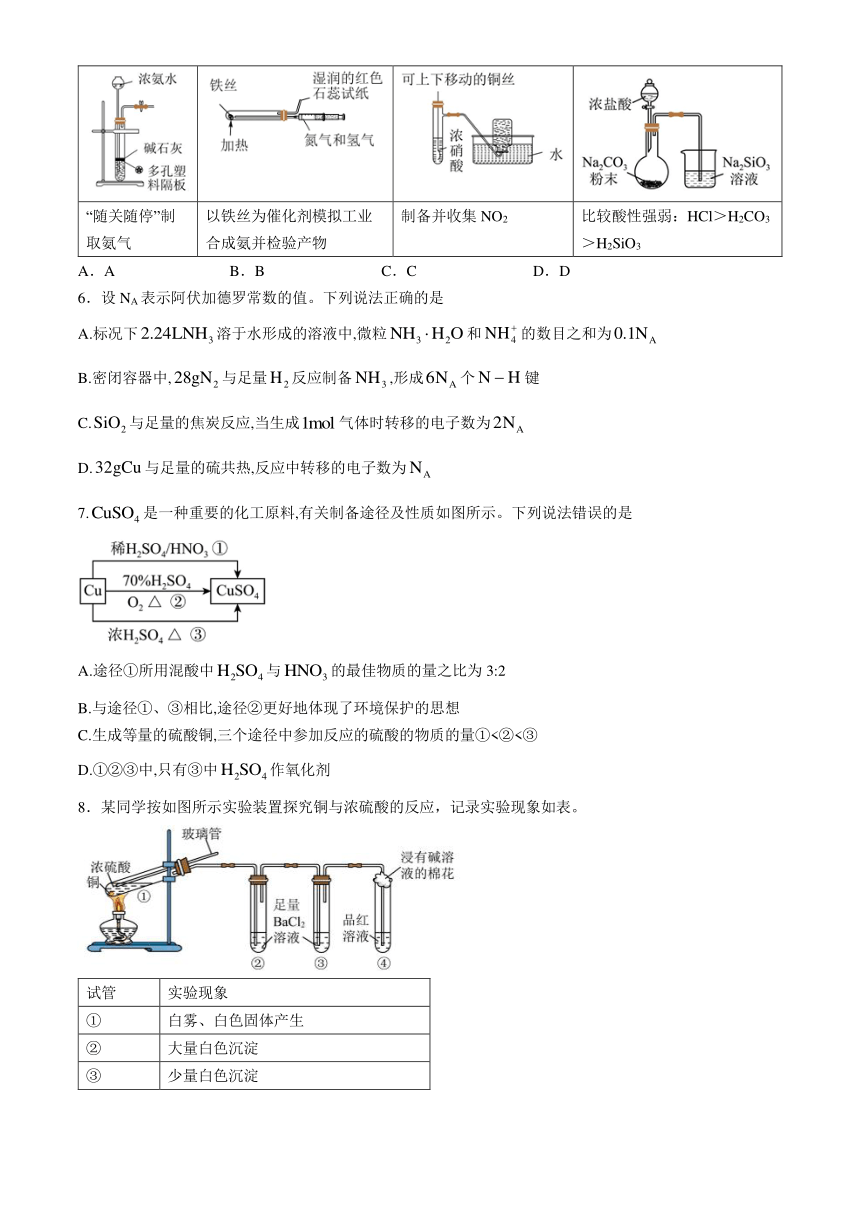 四川省眉山市仁寿实验中学2023-2024学年高一下学期4月期中考试化学试题（含答案）