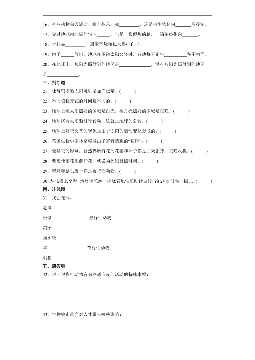 苏教版五年级下册科学第三单元地球的运动综合训练（含解析）