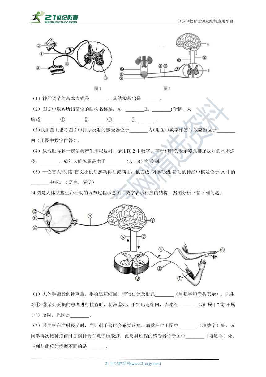 初中生物苏教版七年级下册4.12.2人体的神经调节 同步练习（含解析）