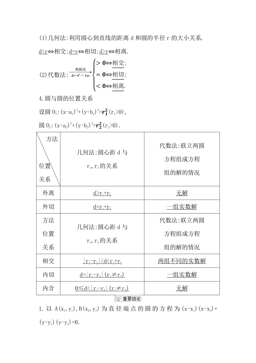 2023届高考一轮复习导与练(选择性必修第一册)第八章第2节 圆与方程 讲义（Word版含答案）