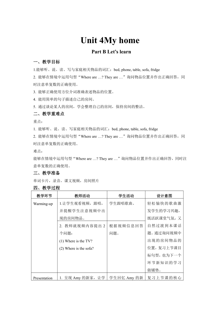 Unit 4My home Part B Let’s learn表格式教案
