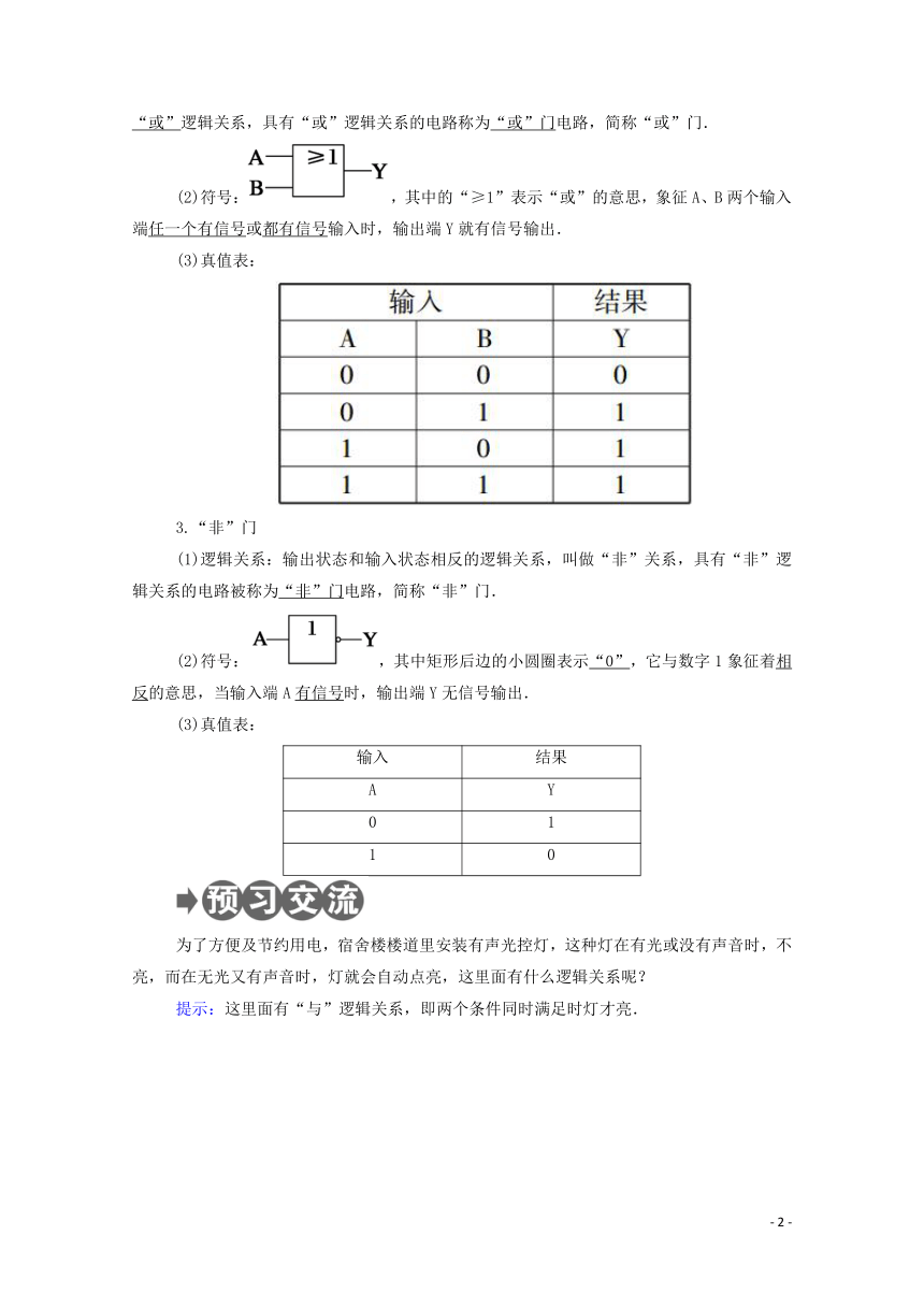 2020_2021学年高中物理第二章恒定电流11简单的逻辑电路学案新人教版选修3_1