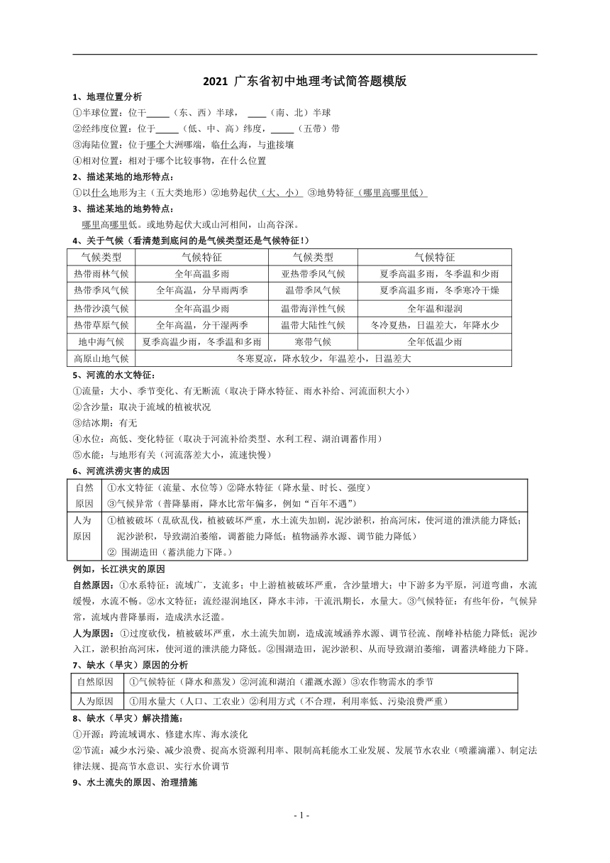 【推荐】2021年初中地理综合题答题模板