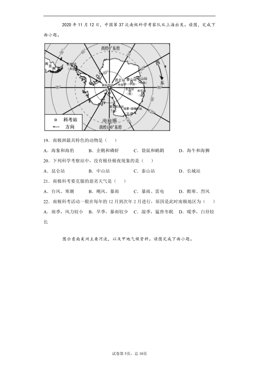 福建省厦门市海沧区2020-2021学年七年级下学期期中地理试题（word版 含答案）