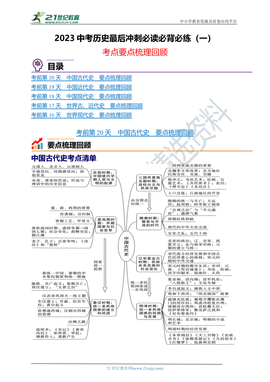 2023年中考历史最后冲刺必读必记必练（一）