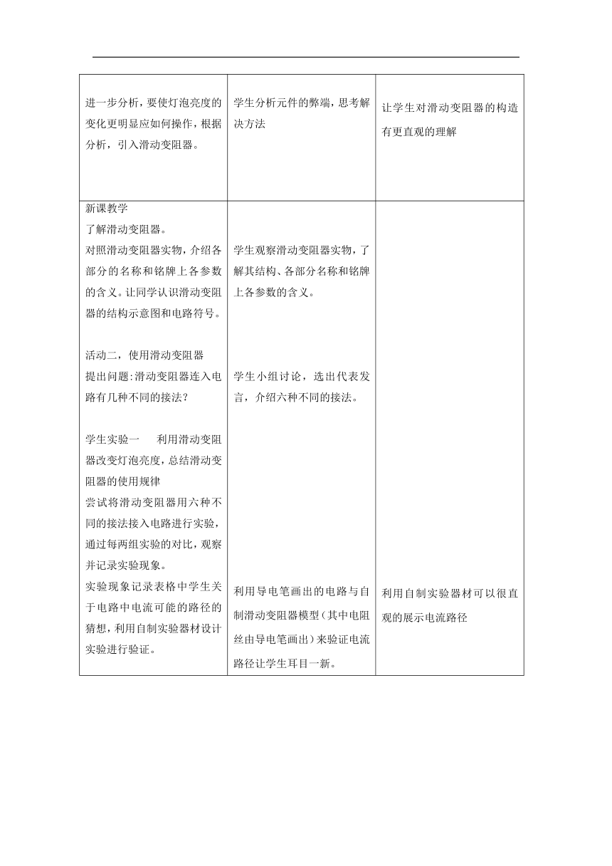 16.4 变阻器 教学设计（表格式）