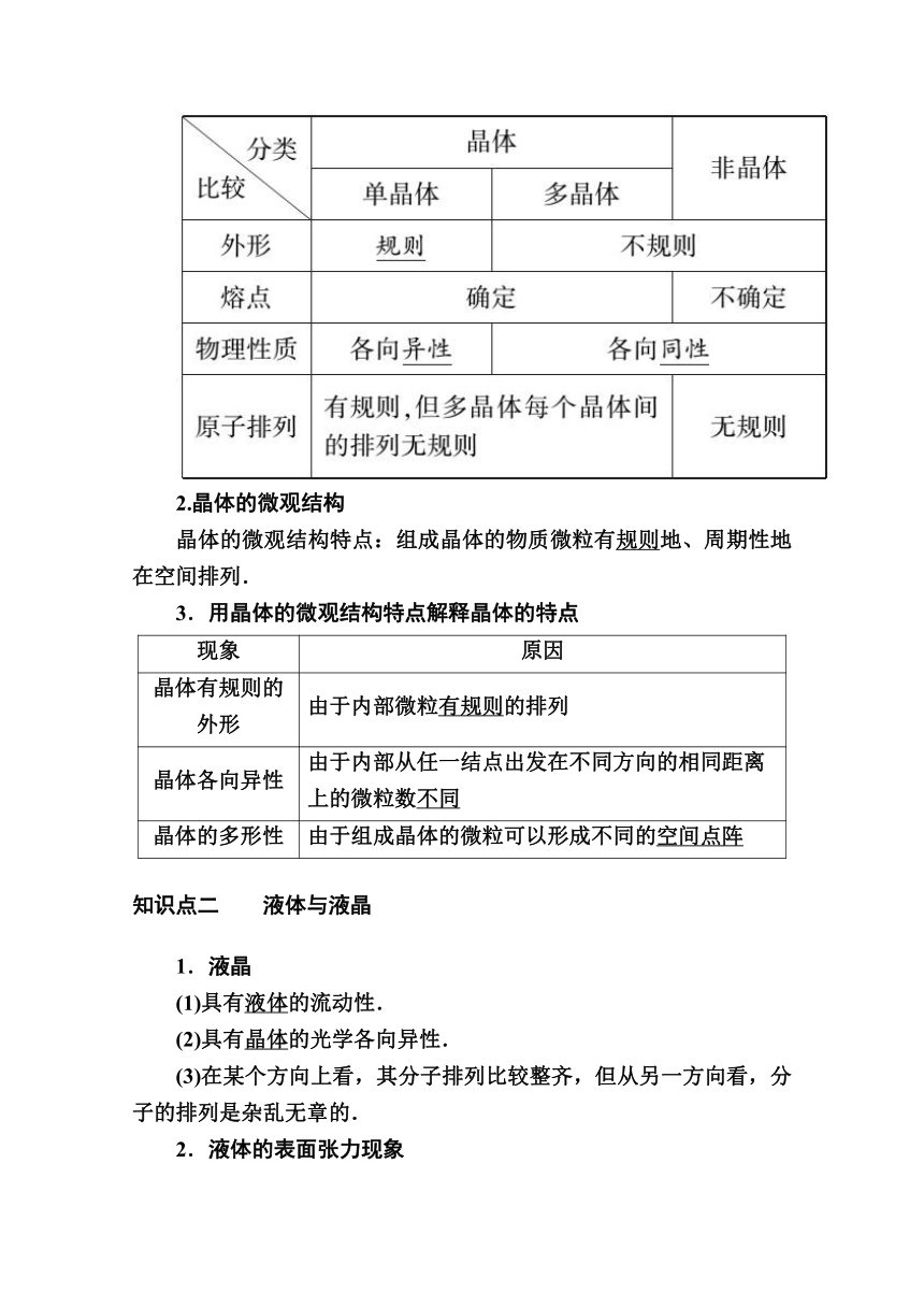 2021高三物理人教版一轮学案  第十三单元 第2讲　固体、液体与气体 Word版含解析