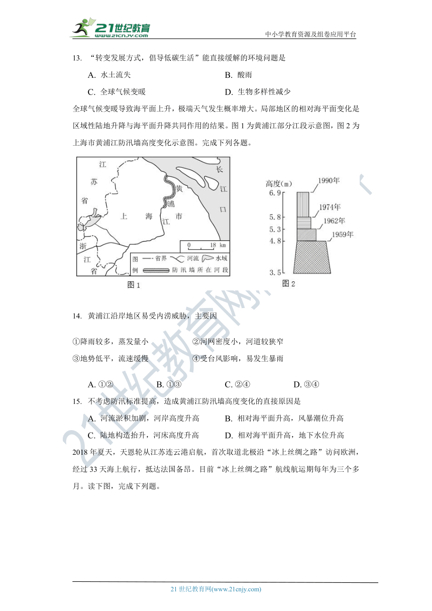 3.4全球气候变化与国家安全  同步练习   人教版（2019）高中地理选择性必修三（Word版含解析）