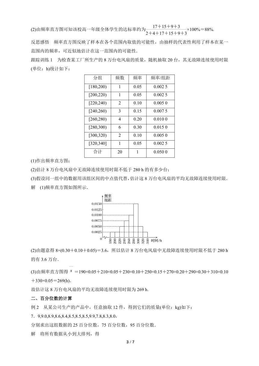苏教版（2019）高中数学必修第二册 14.4.3用频率直方图估计总体分布、百分位数 教学设计