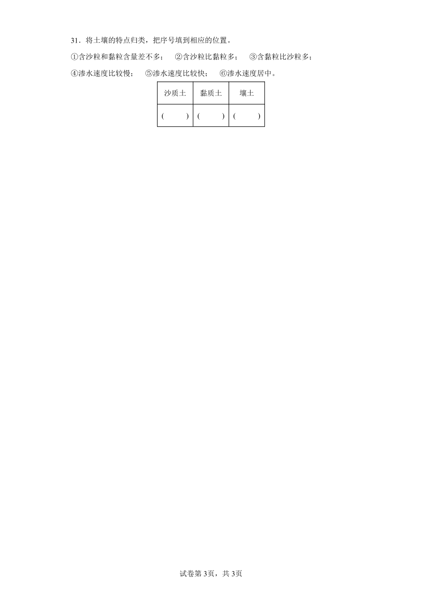 第四单元土壤，生命的家园期末复习卷2三年级科学下册（大象版2017）