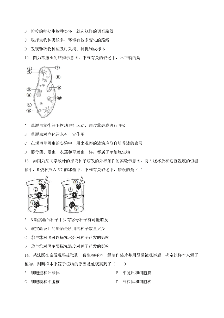 山西省朔州市平鲁区2022-2023学年七年级（上）生物期末模拟测试（含解析）