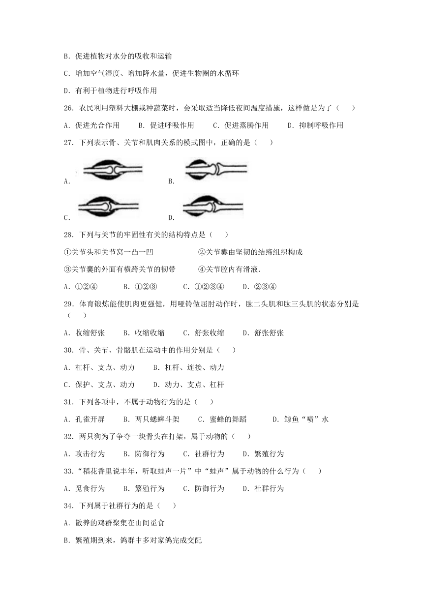 河北省保定市第十三中学2022-2023学年八年级上学期期末生物试题（含答案）