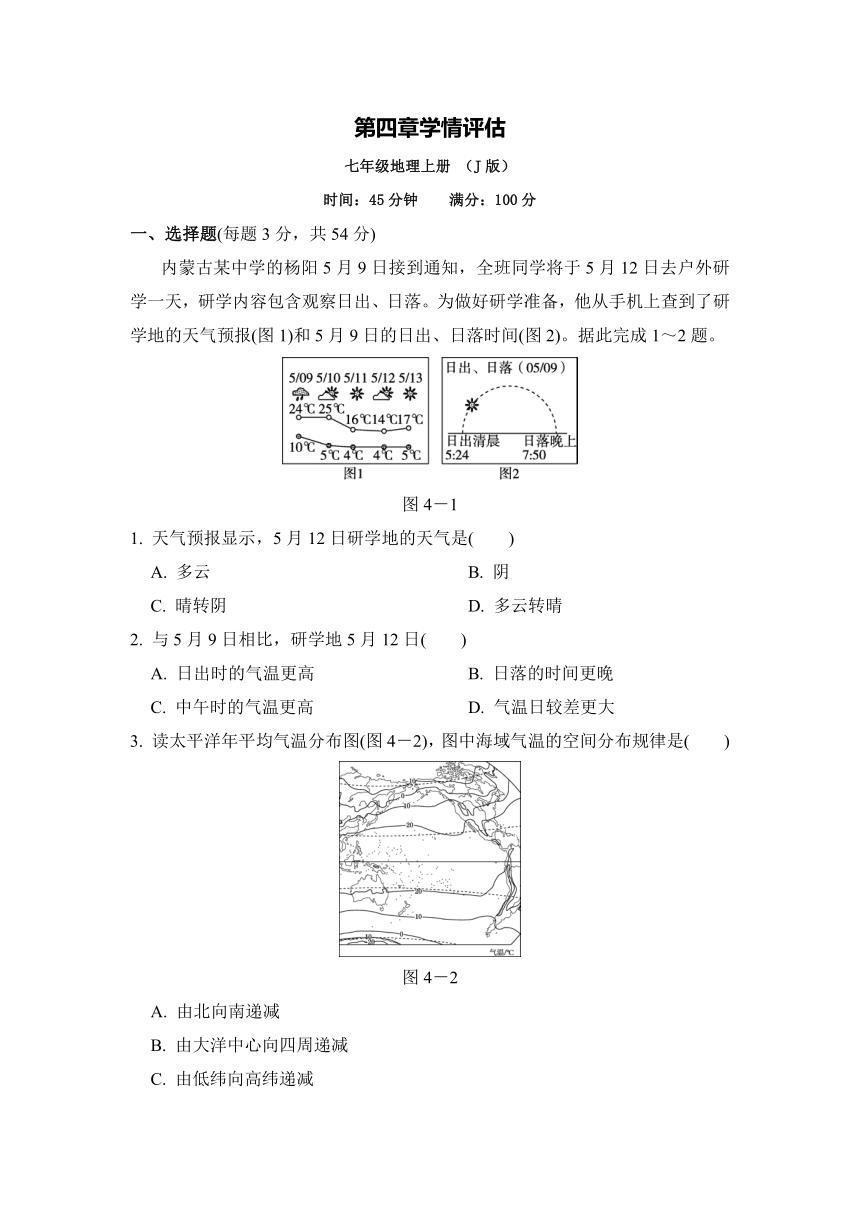 晋教版地理七年级上册第四章学情评估试题（含答案）