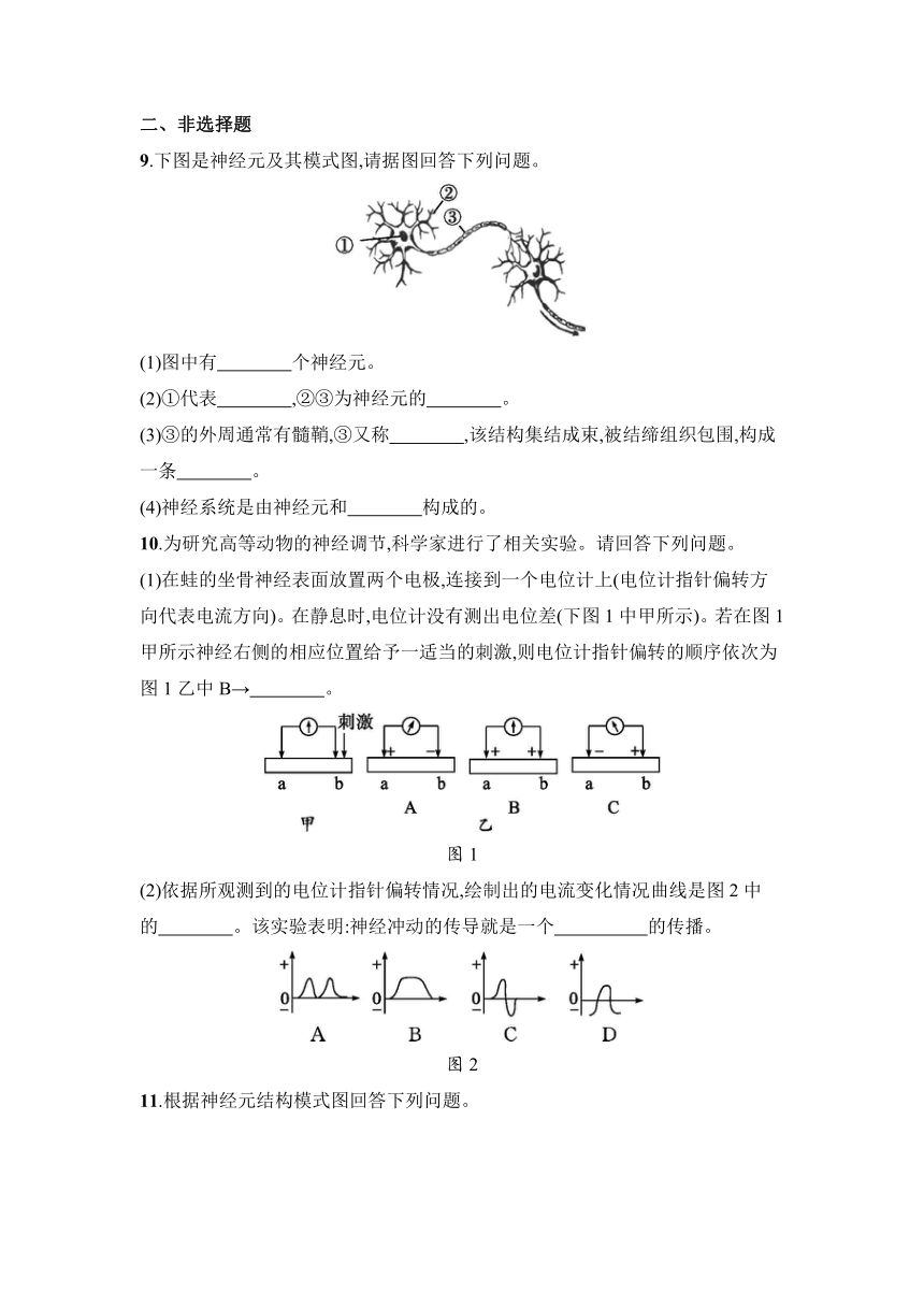 2.1 神经系统是神经调节的结构基础 同步练习（含答案）