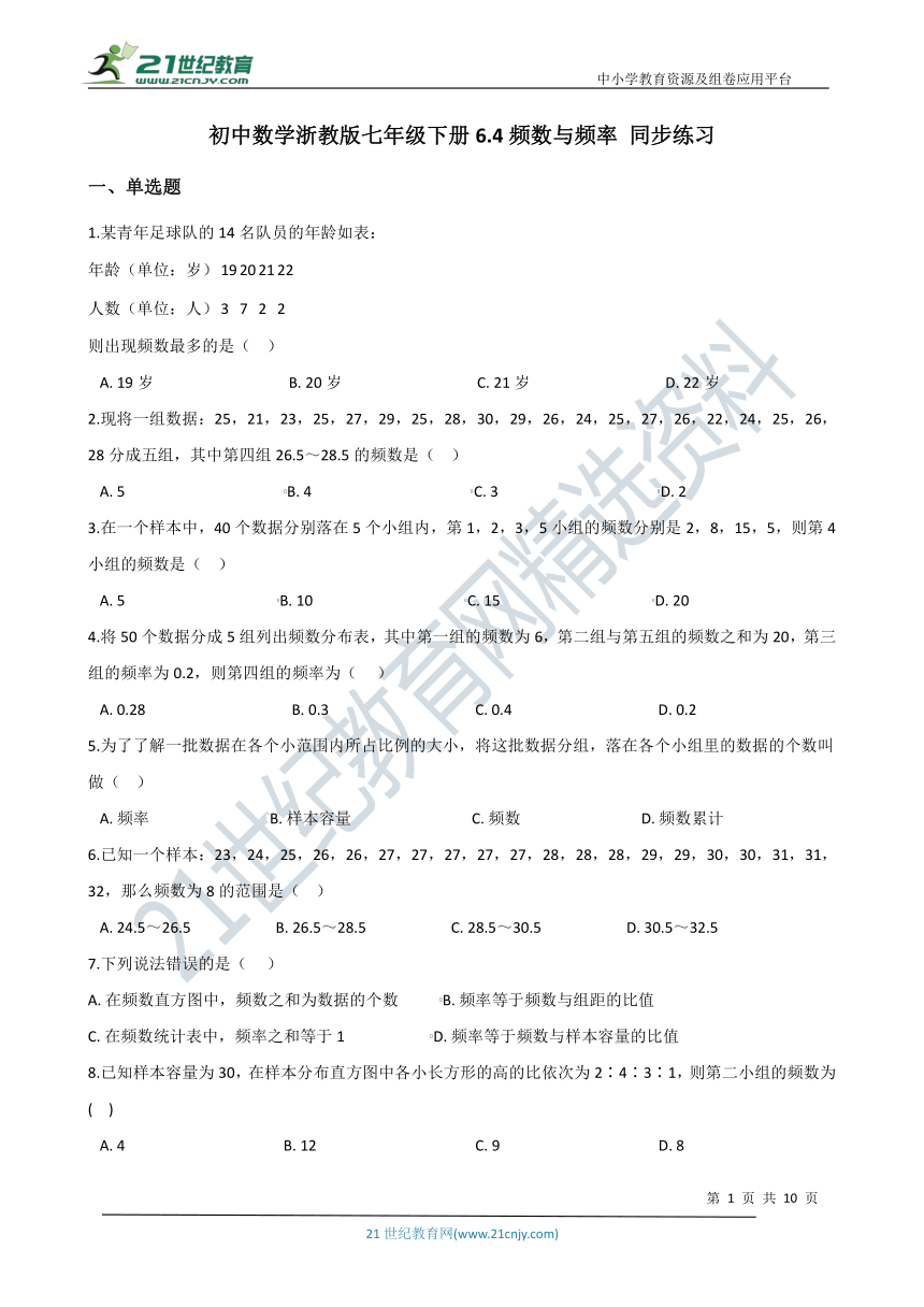 6.4 频数与频率同步练习（含解析）