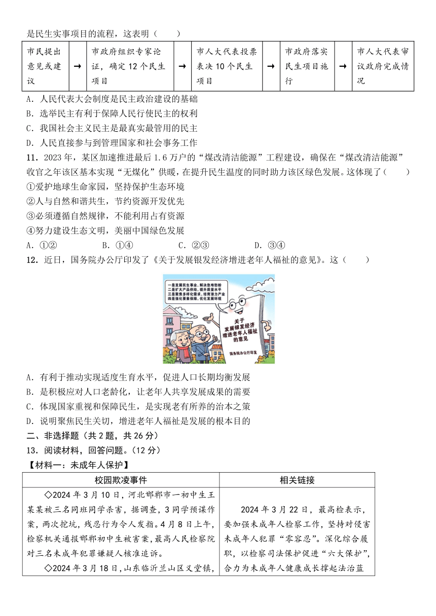 2024年广东省深圳市中考二模道德与法治试卷（含答案）