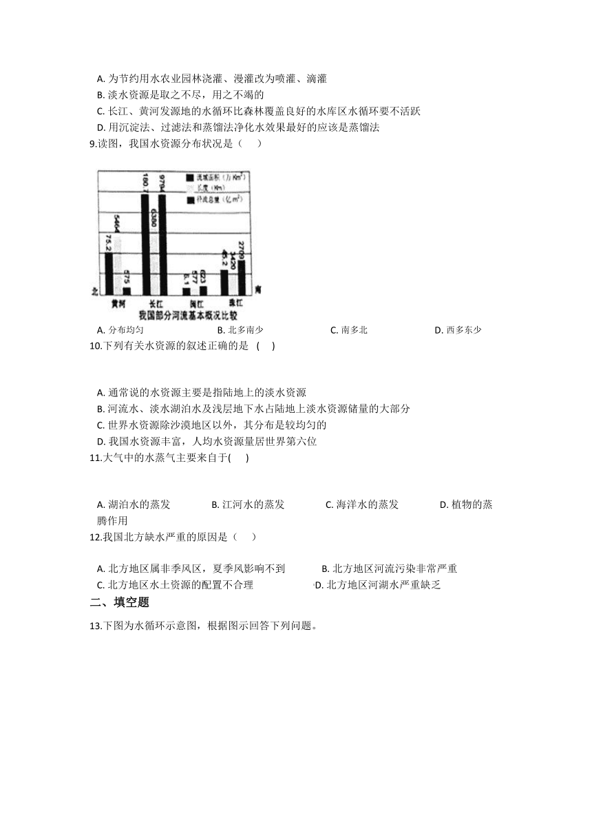 1.1地球上的水同步练习---2021—2022学年浙教版八上科学（含答案）