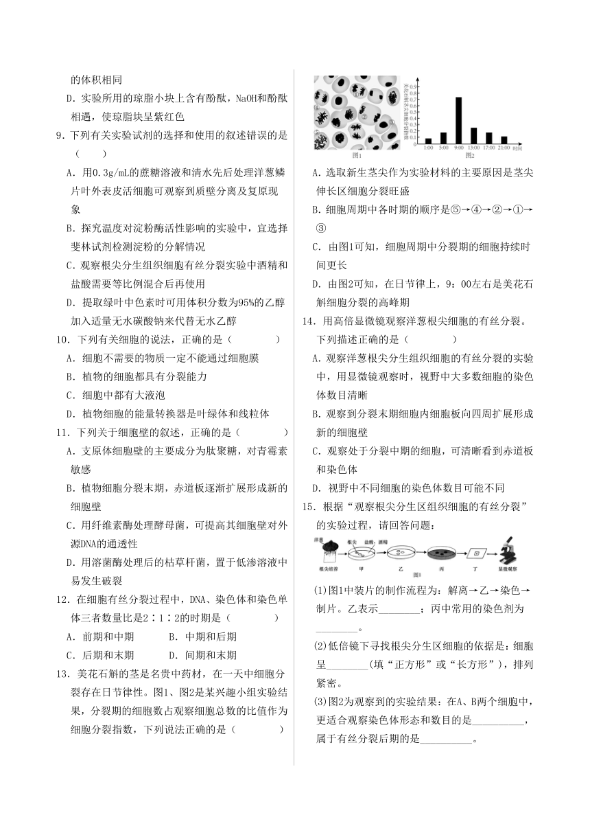 6.1细胞的增殖同步练习2022-2023学年高一上学期生物人教版（2019）必修1（word版含答案）