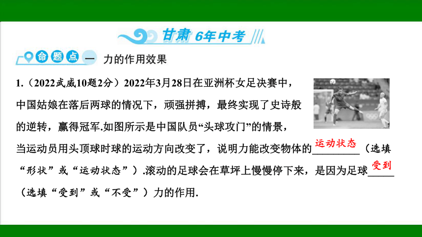 2023年甘肃省中考物理一轮复习：第六章 力、运动和力（67张ppt）