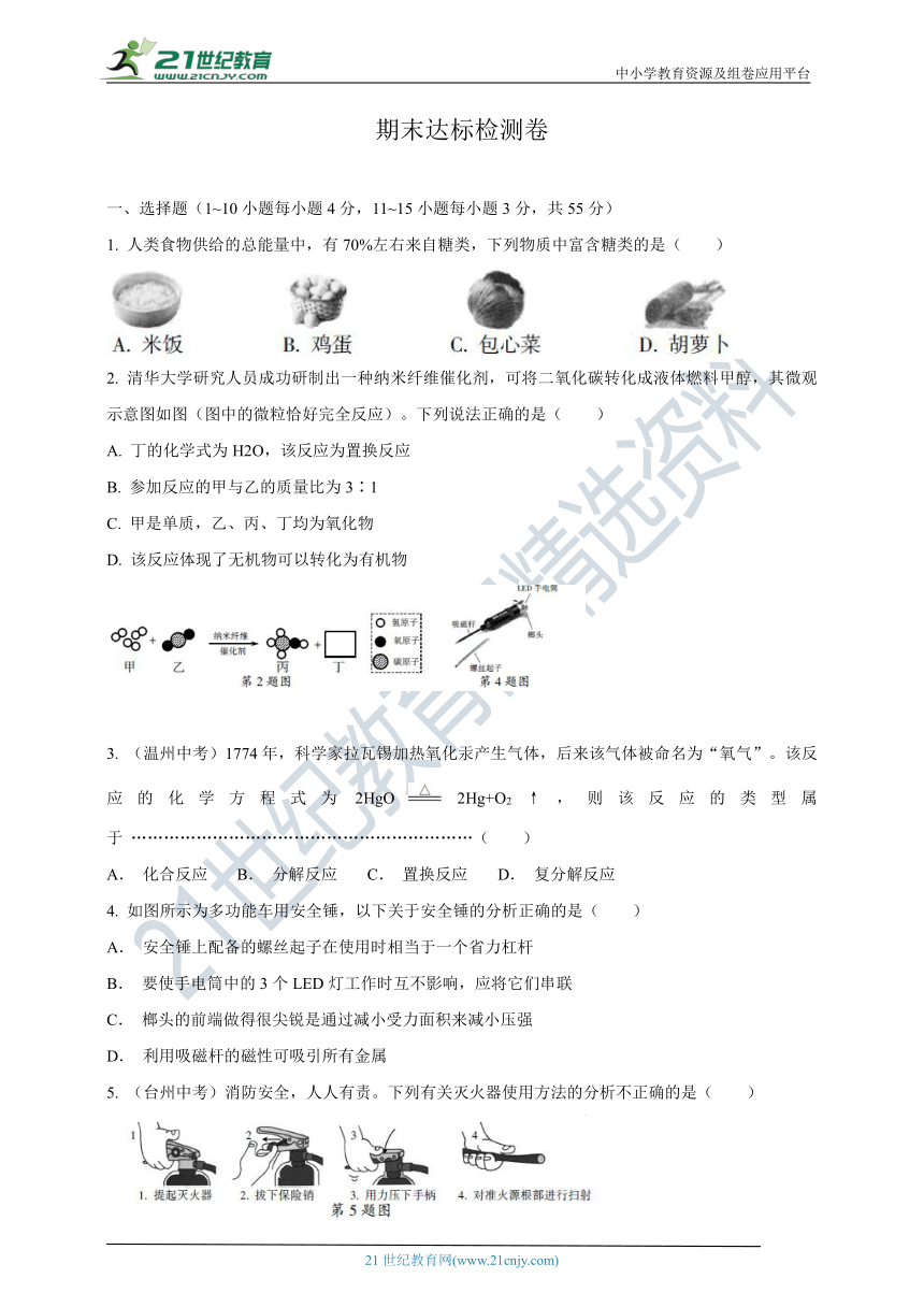 华师大版科学九年级上册 期末达标检测卷（含答案）