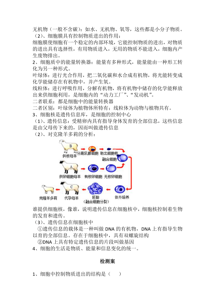 2.1.4 细胞的生活导学案（含部分答案）