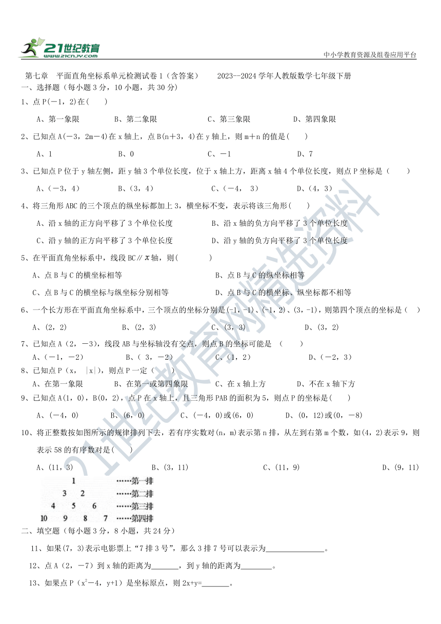 第七章 平面直角坐标系单元检测试卷（含答案）