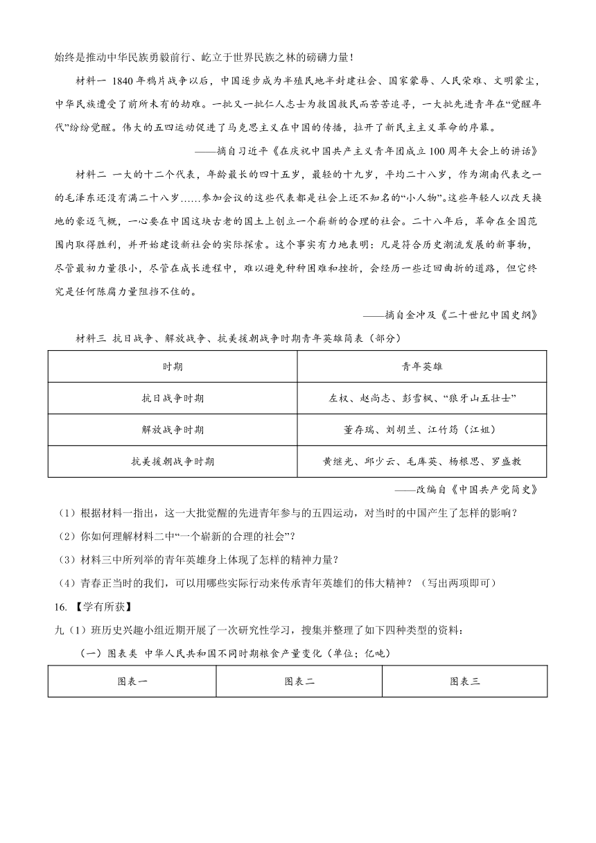 2022年湖北省江汉油田、潜江、天门、仙桃市中考历史真题（Word版，含答案）